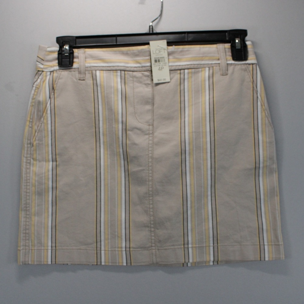 Ann Taylor Loft Petites Khaki Striped Modern Mini Skirt Yellow White Size 4P NWT